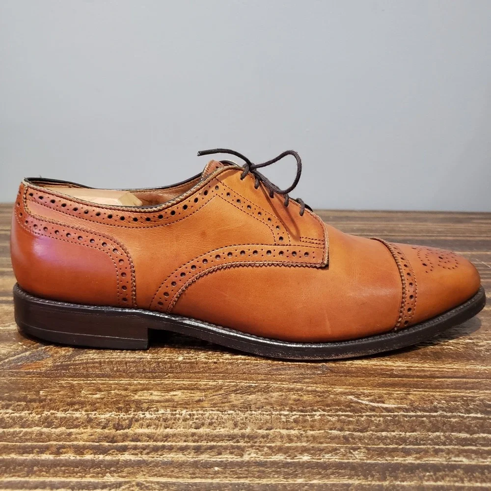 Allen Edmonds Oxford Mens 9.5 E Sanford Brown Fair Cap Toe Brogue Dress Shoes
